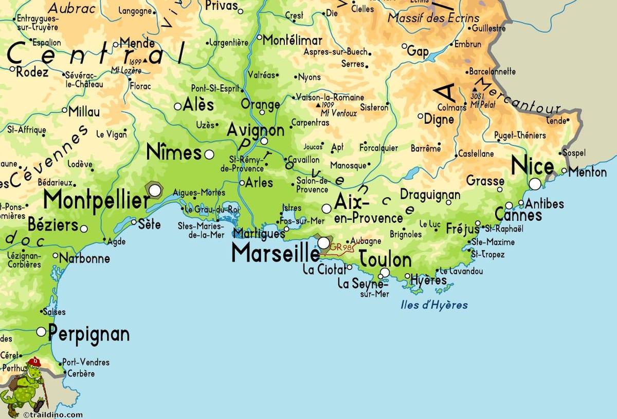 harta e Marsejë dhe zona përreth