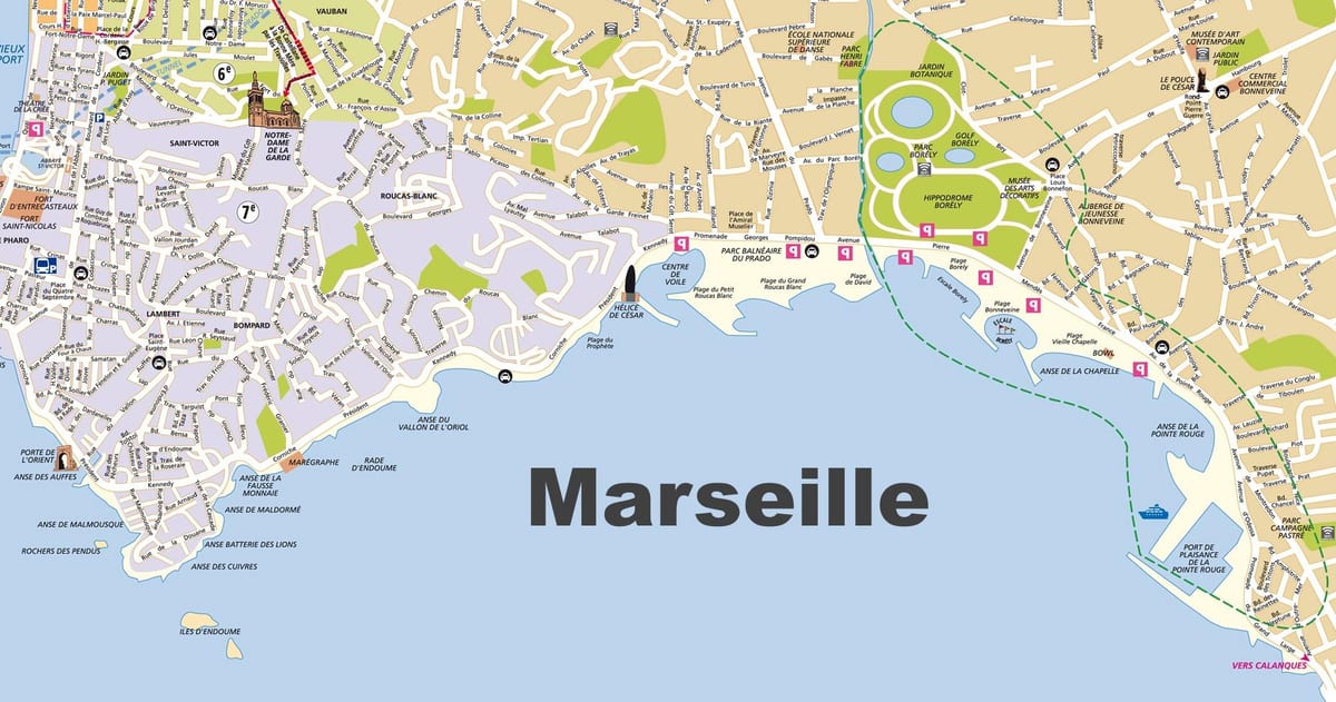 Marsejë plazhet hartë